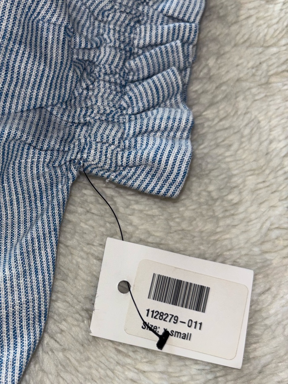 Mara Hoffman Swim Blue Striped Hemp Off-shoulder Puff Sleeve Bandeau Top - Picture 3 of 7